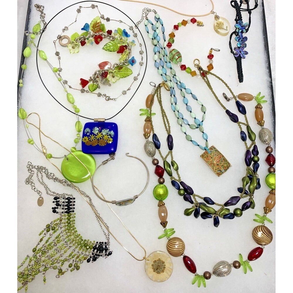 Fairycore Jewelry Lot Floral Glass Pressed Flower Necklace Bracelet Sterling Mix